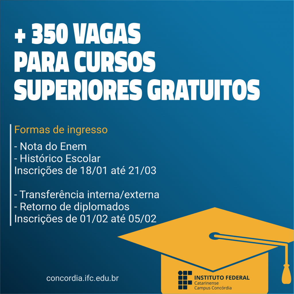 IFC Concórdia oferta mais de 350 vagas para Ensino Superior Instituto